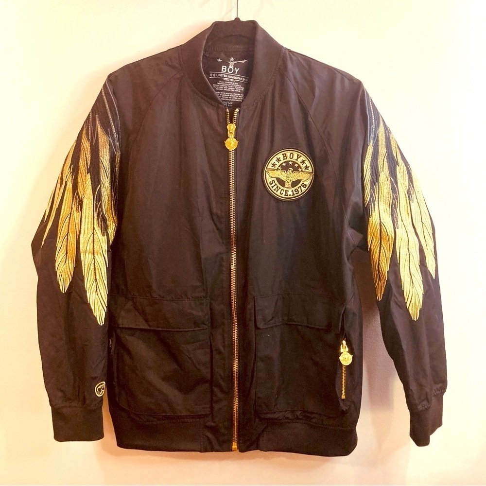 BOY LONDON KOREA Sz XL Rare Black and Gold Eagle Feathers Embroidered Jacket